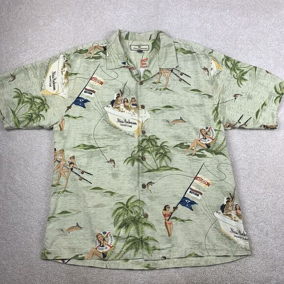 TOMMY BAHAMA RELAX Men’s L 100% Silk SS Shirt Miss Bahama Catch-a-Lot-Island - Picture 1 of 16